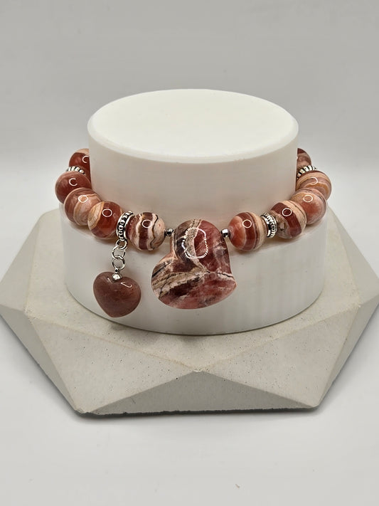 Rhodochrosite Heart Bracelet