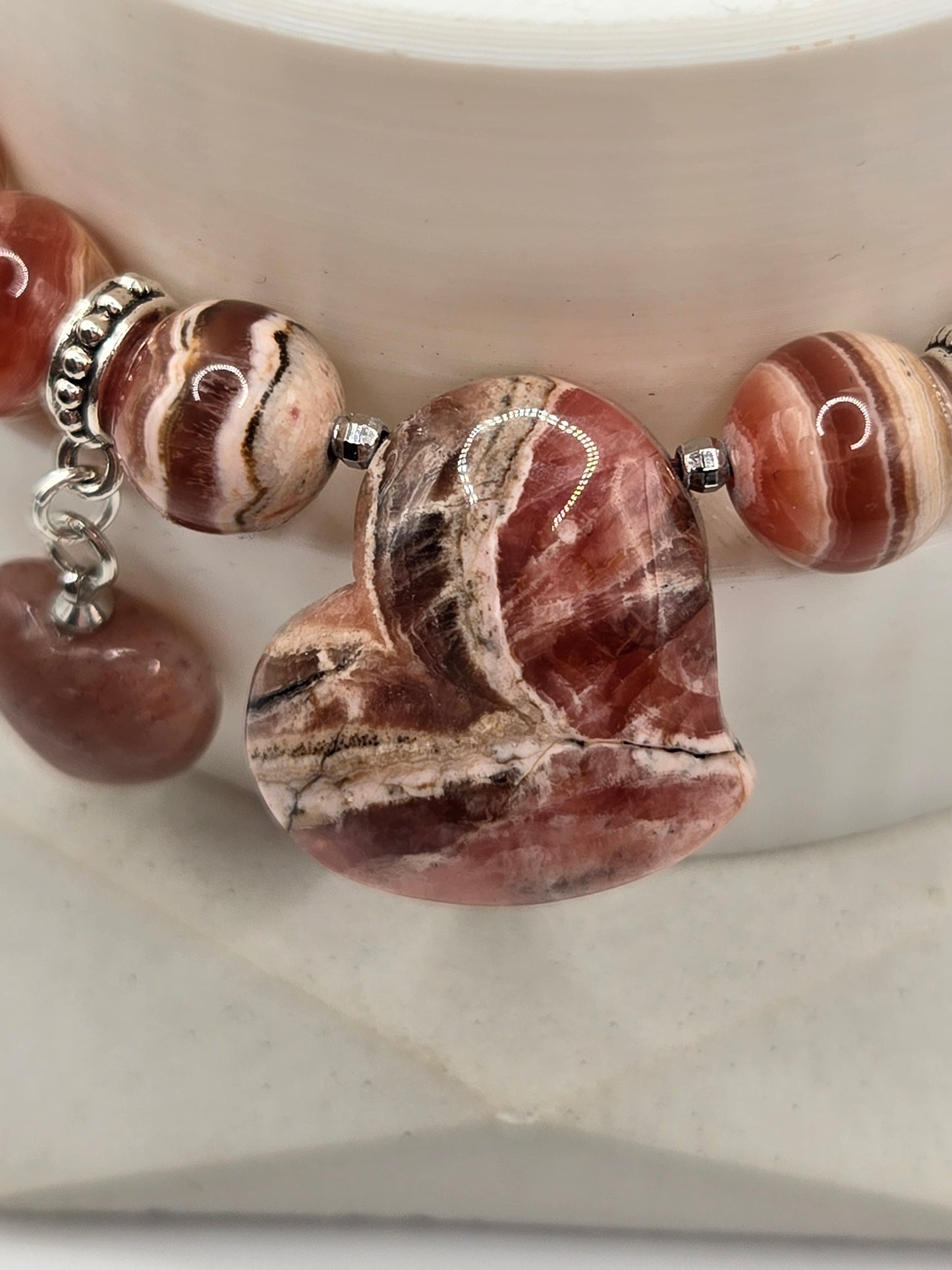 Rhodochrosite Heart Bracelet