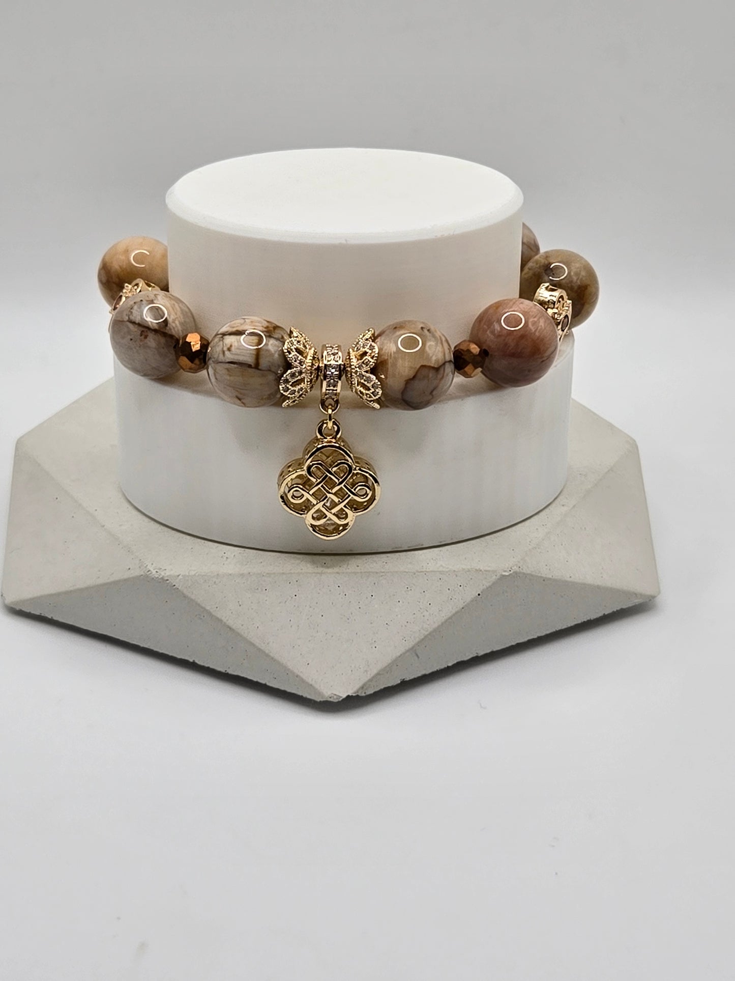 Rabbit Fur Bracelet with Clover Charms