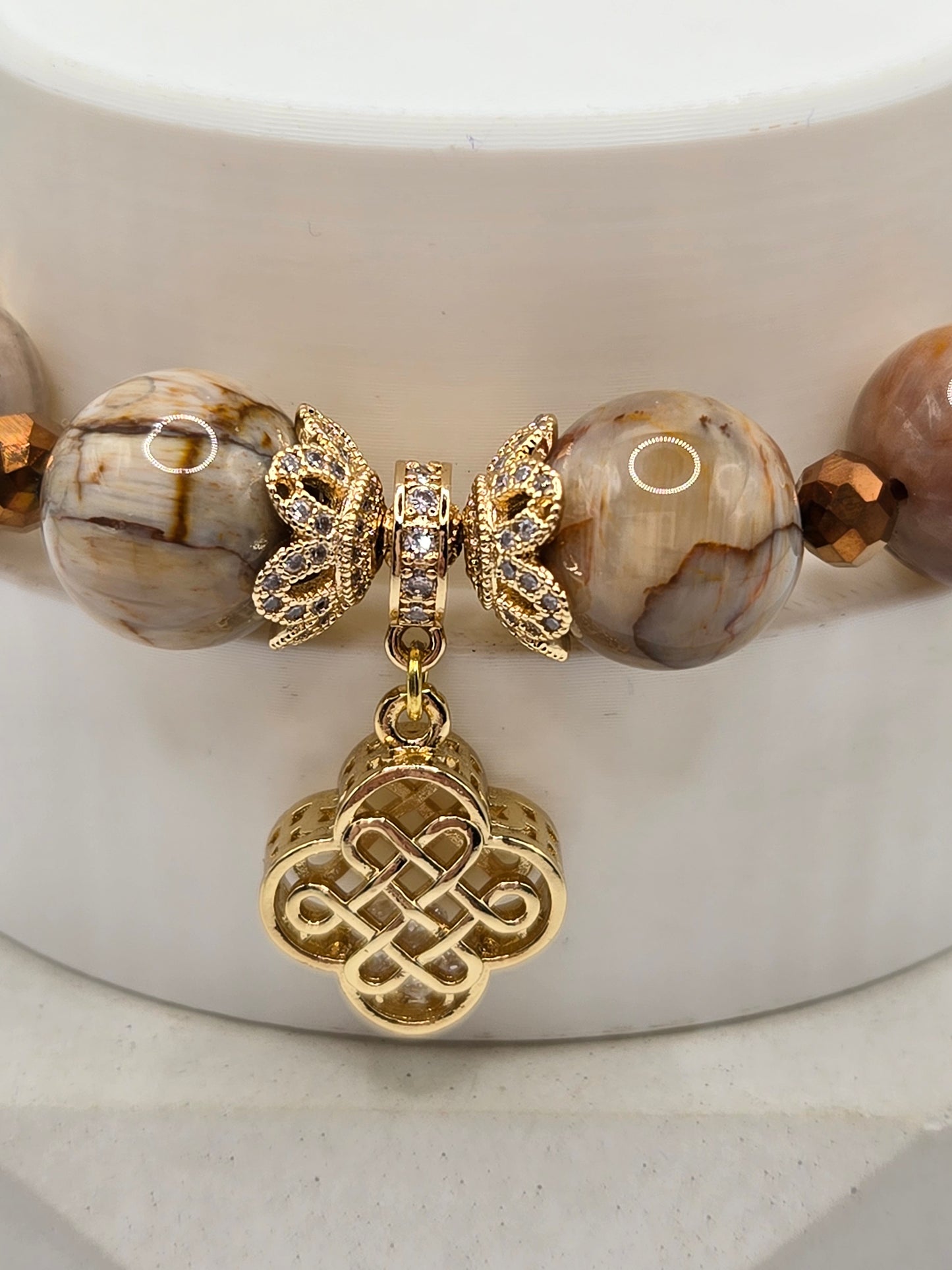 Rabbit Fur Bracelet with Clover Charms