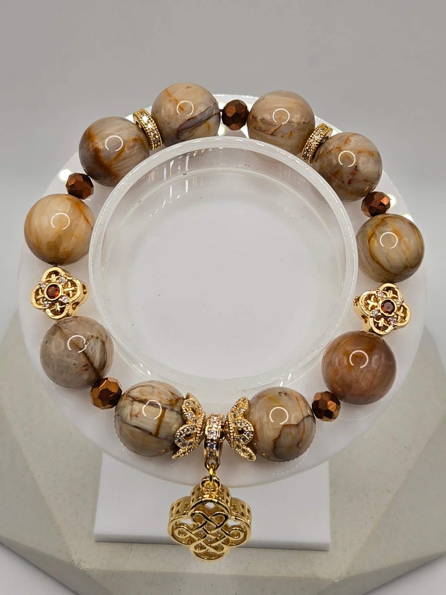 Rabbit Fur Bracelet with Clover Charms