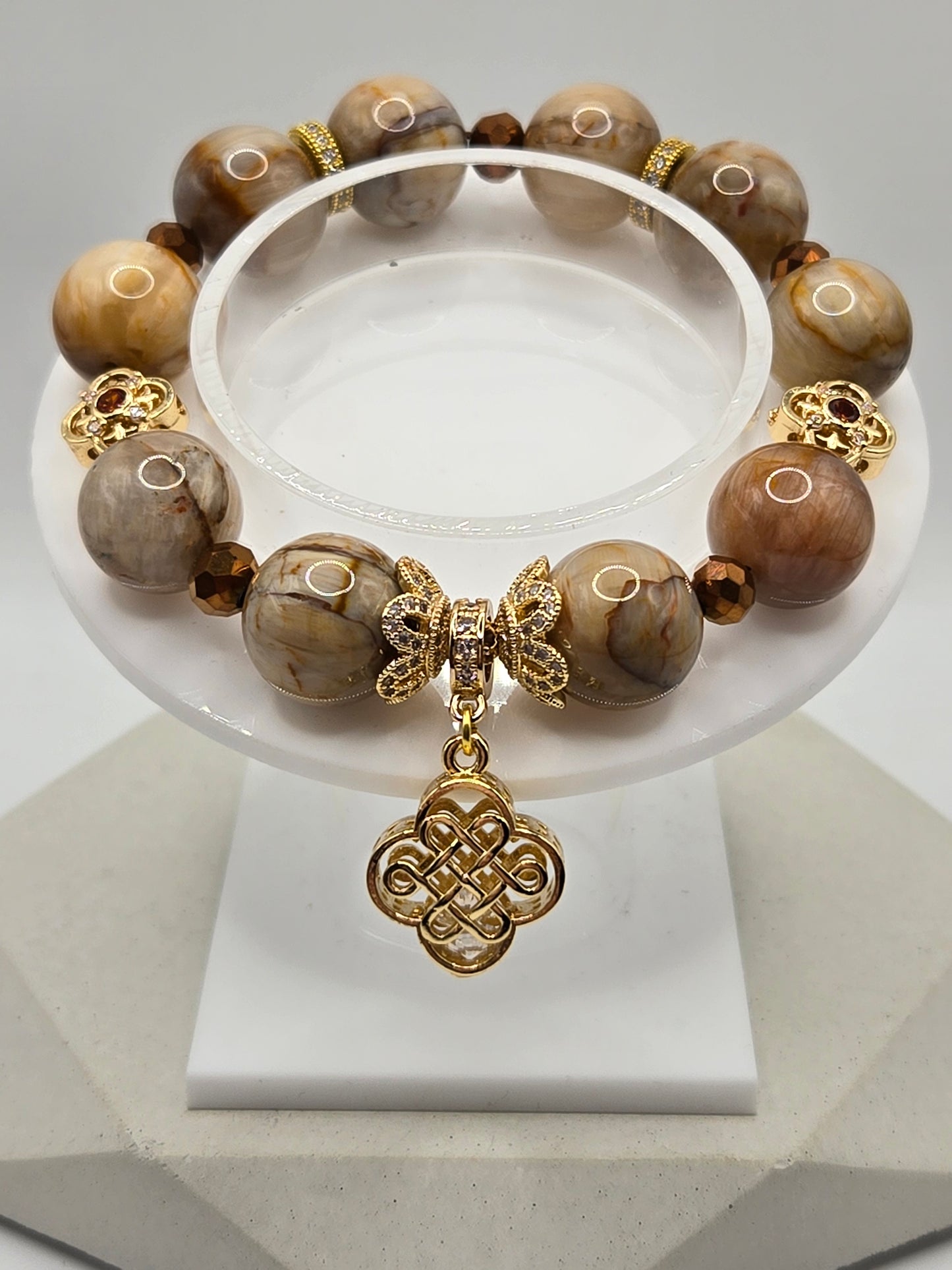 Rabbit Fur Bracelet with Clover Charms