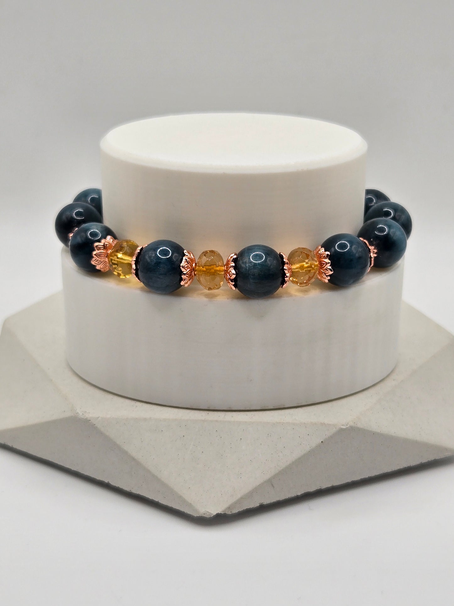 Cateye Teal Blue Apatite and Citrine Bracelet