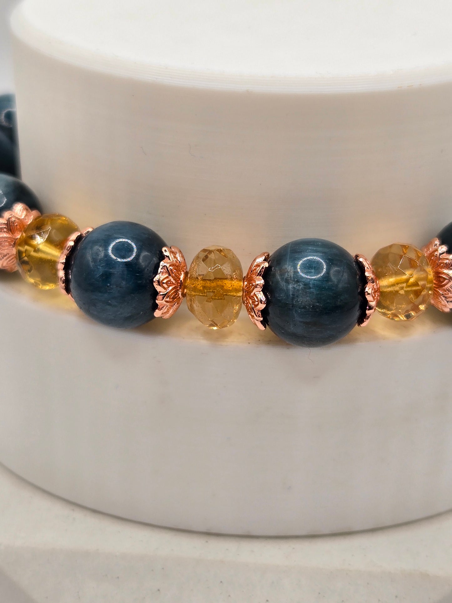 Cateye Teal Blue Apatite and Citrine Bracelet