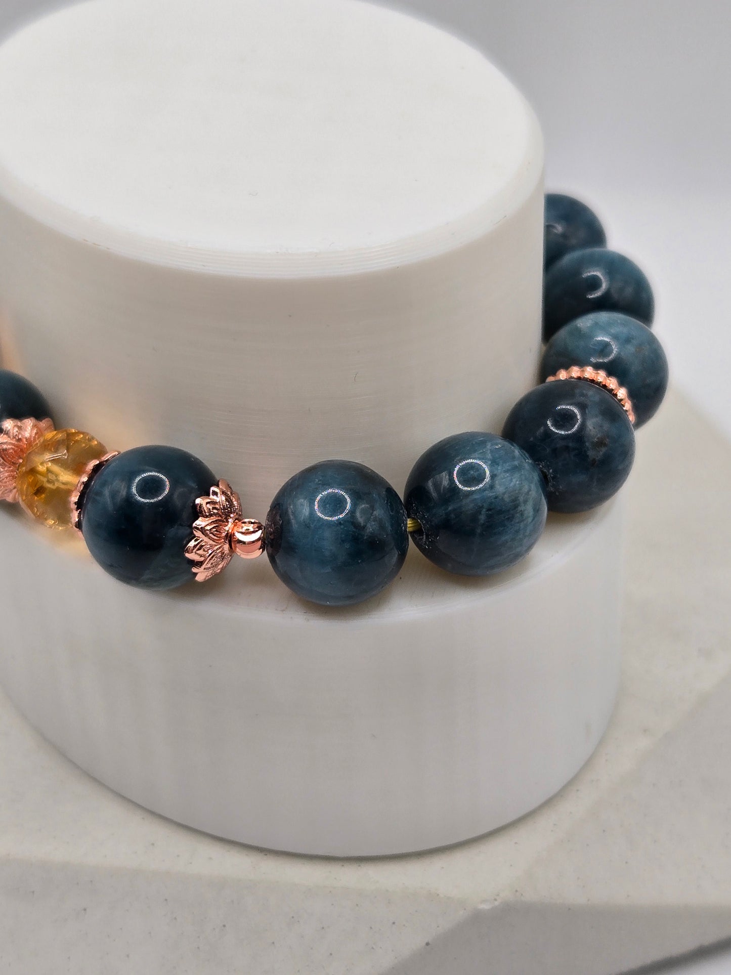Cateye Teal Blue Apatite and Citrine Bracelet
