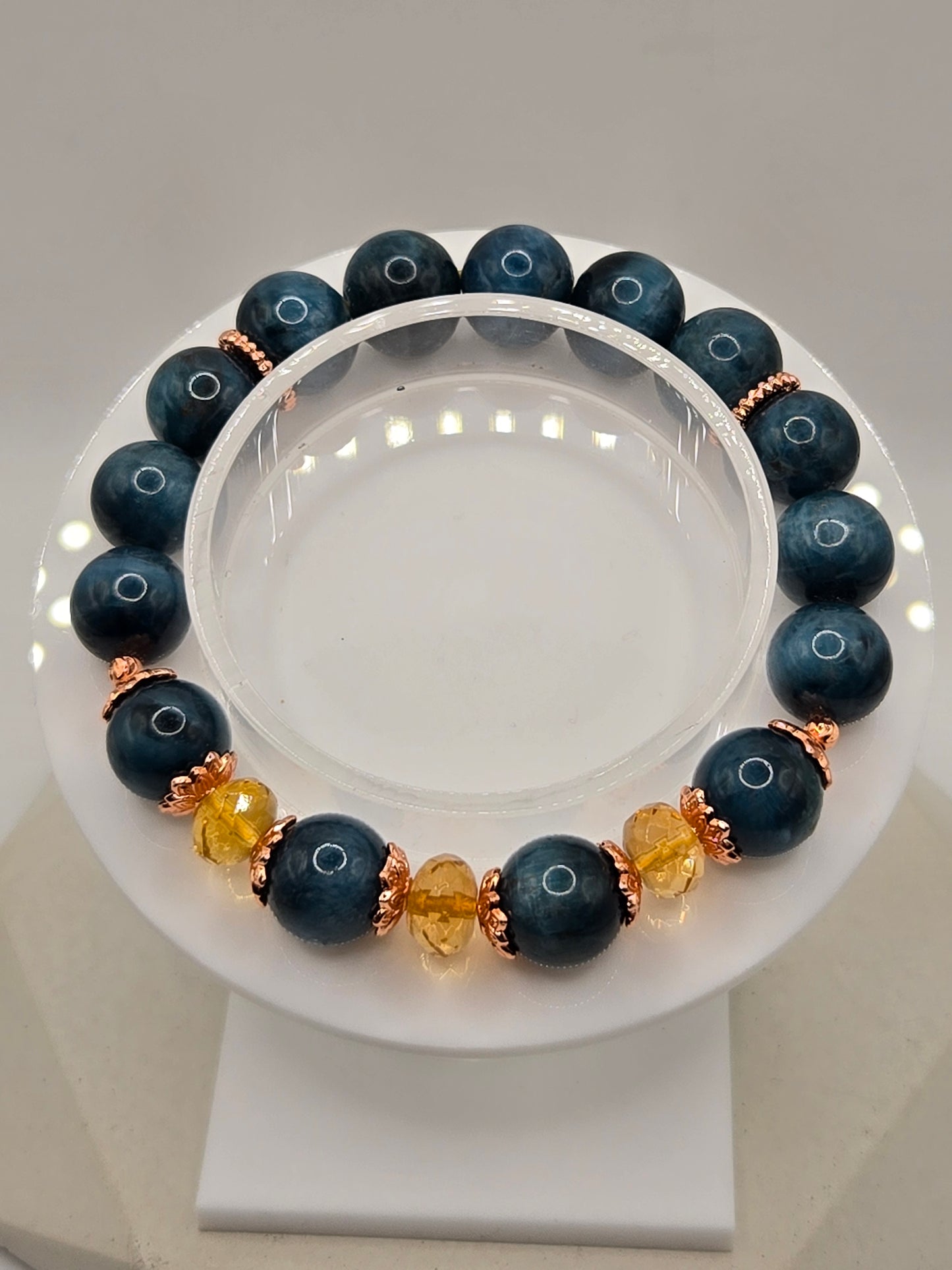 Cateye Teal Blue Apatite and Citrine Bracelet