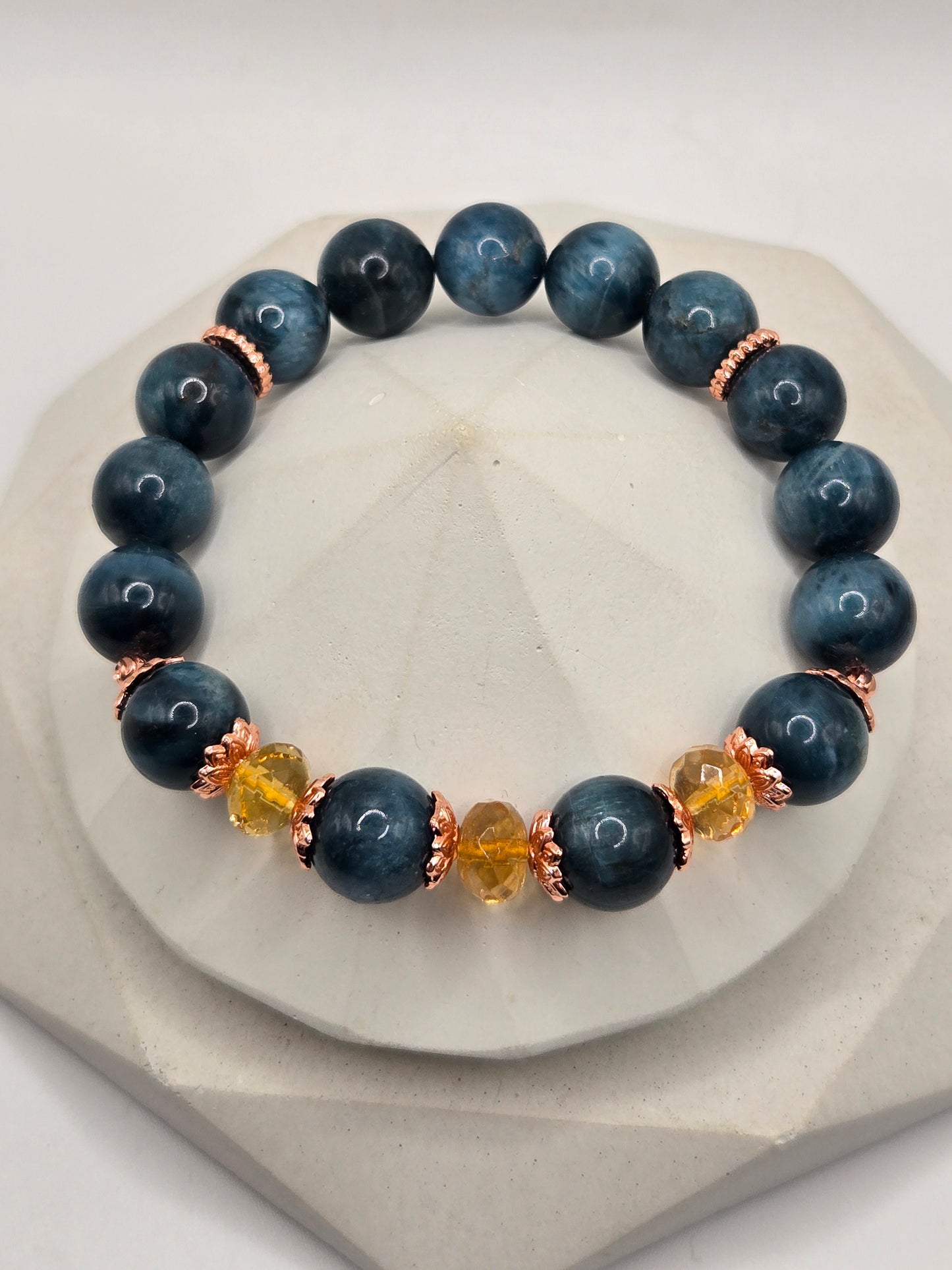 Cateye Teal Blue Apatite and Citrine Bracelet