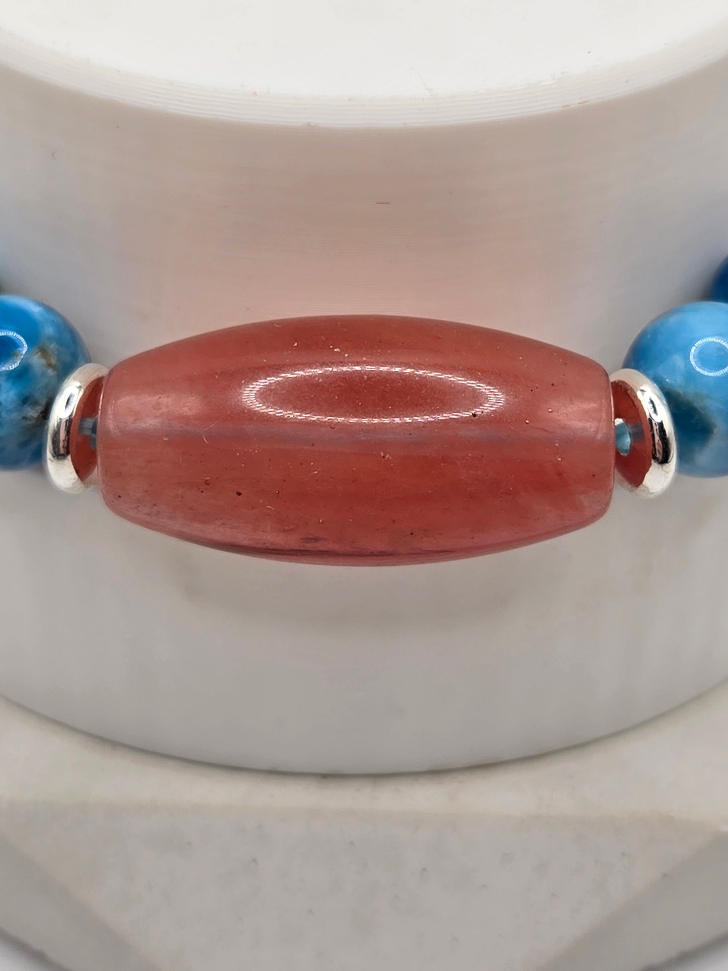 Blue apatite, Smelting Quartz and Mixed agate bracelet