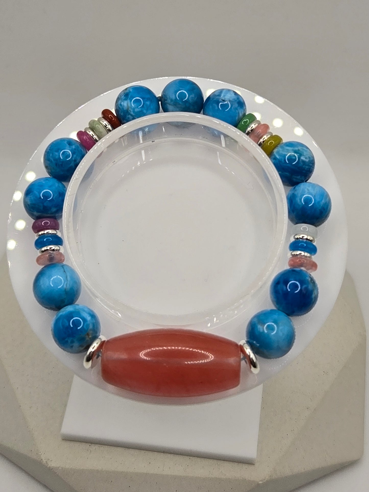 Blue apatite, Smelting Quartz and Mixed agate bracelet