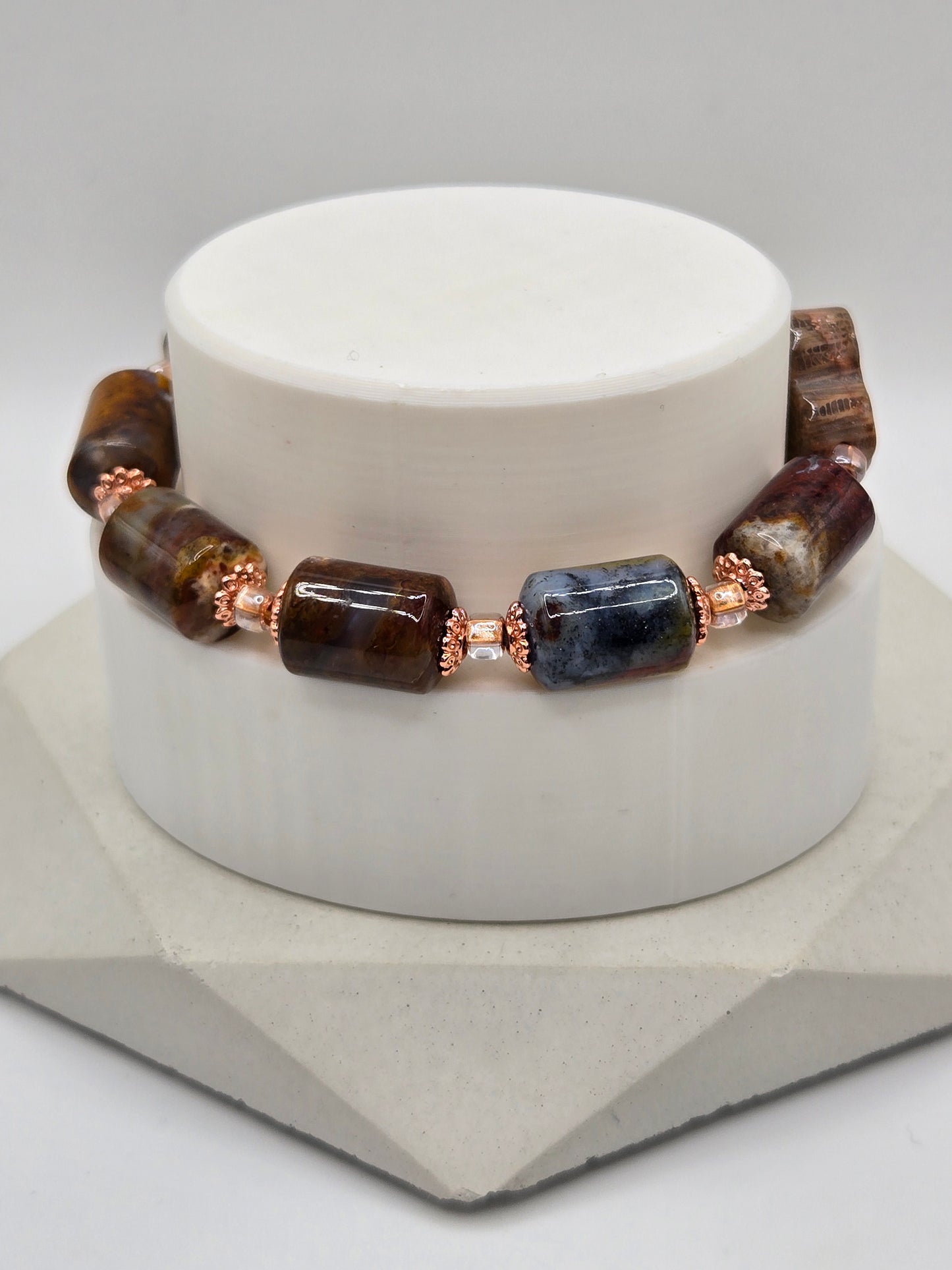 Coral Jade Clover and Ocean Jasper Bracelet