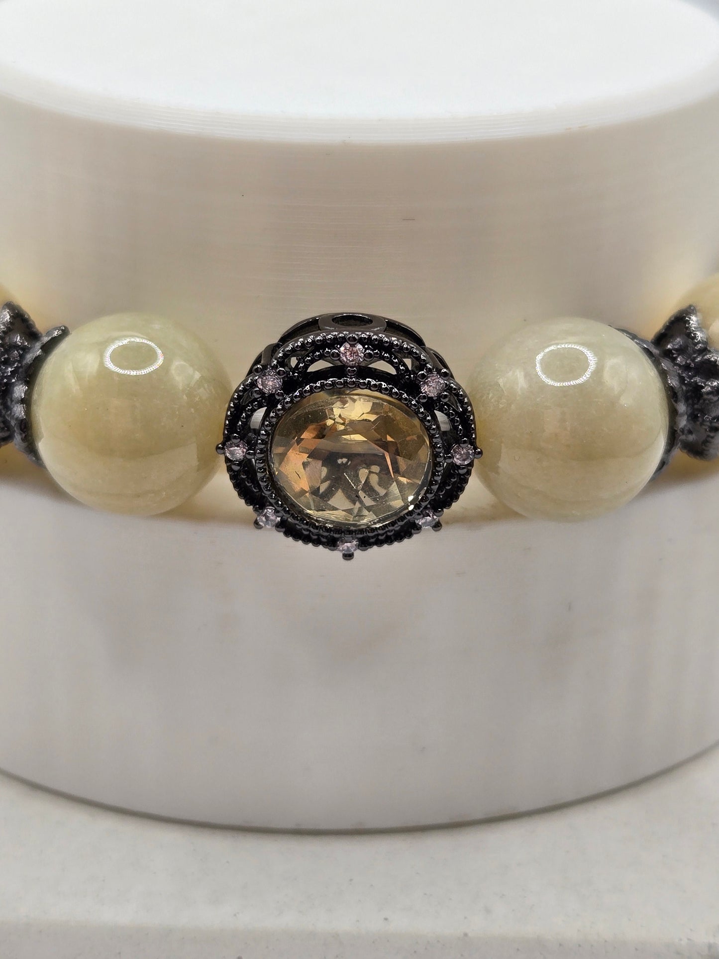 Cream Myanmar Jade Bracelet with Citrine