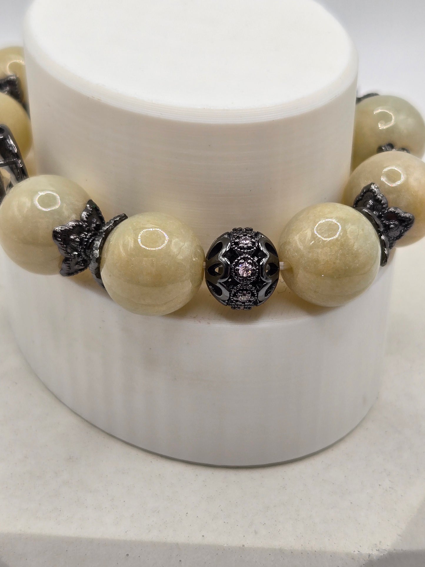 Cream Myanmar Jade Bracelet with Citrine