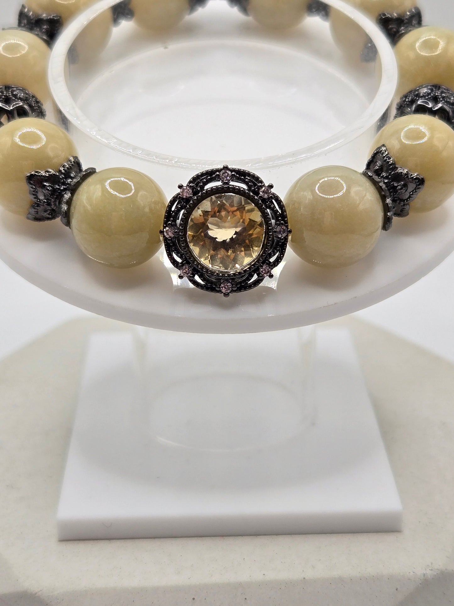 Cream Myanmar Jade Bracelet with Citrine