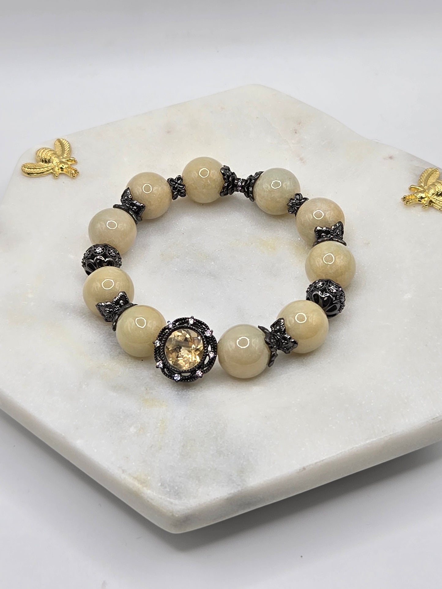 Cream Myanmar Jade Bracelet with Citrine