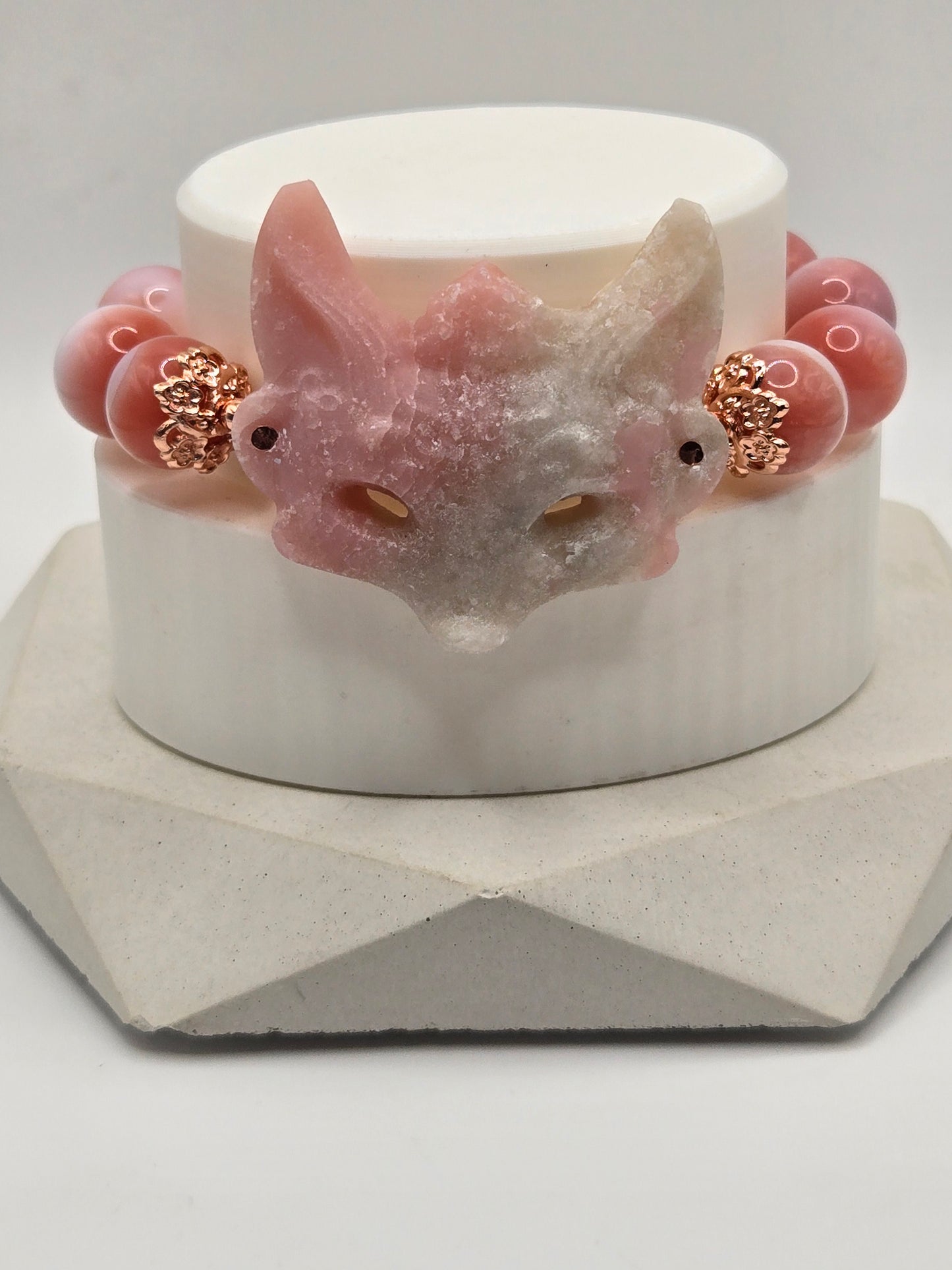 Blush Pink Agate and Pink Opal Fox Bracelet