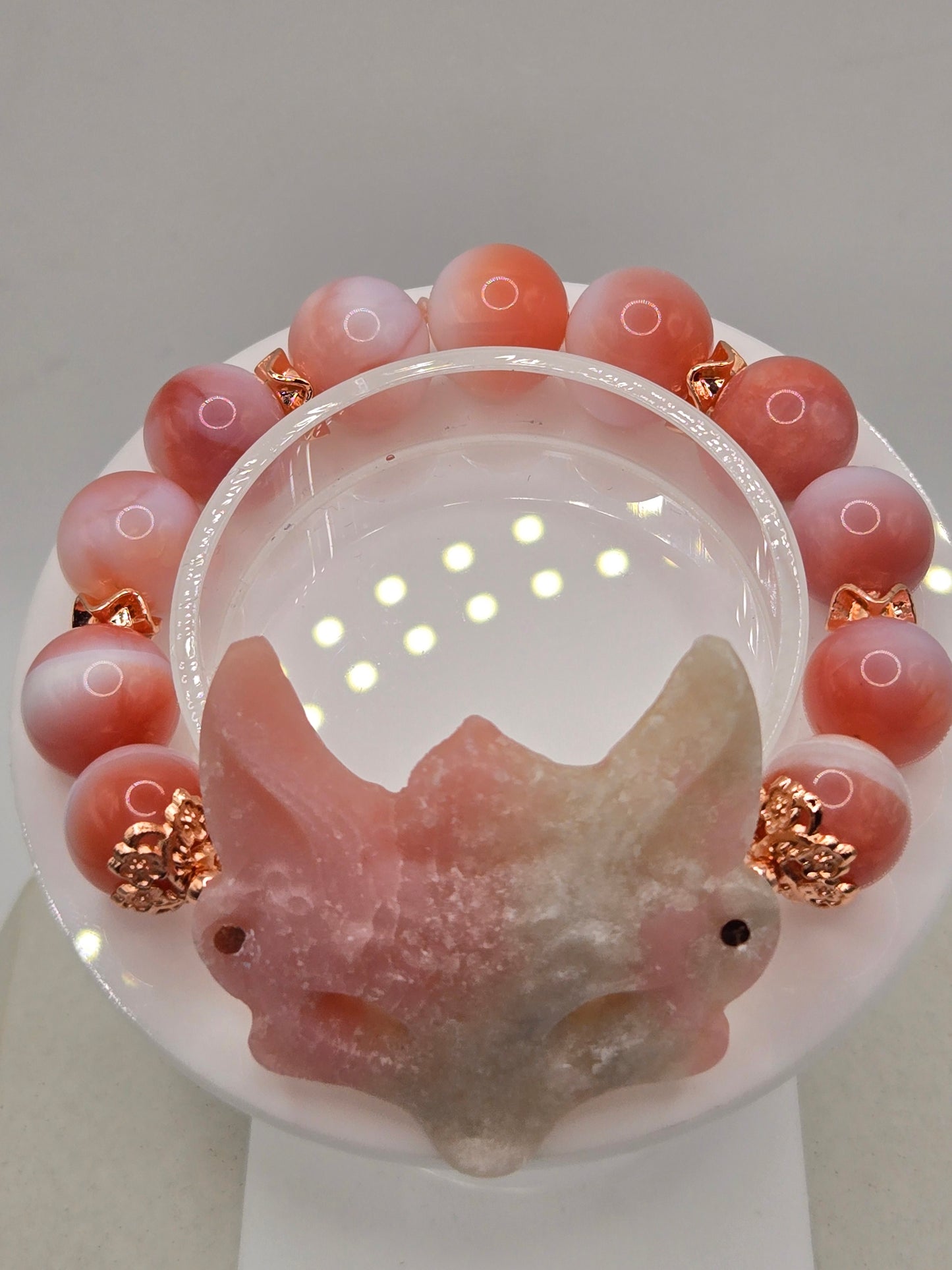 Blush Pink Agate and Pink Opal Fox Bracelet