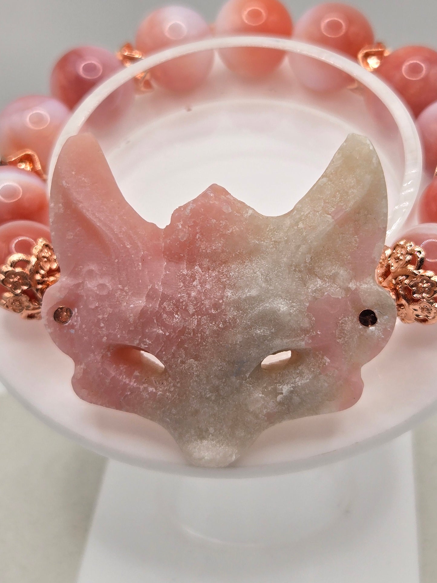 Blush Pink Agate and Pink Opal Fox Bracelet