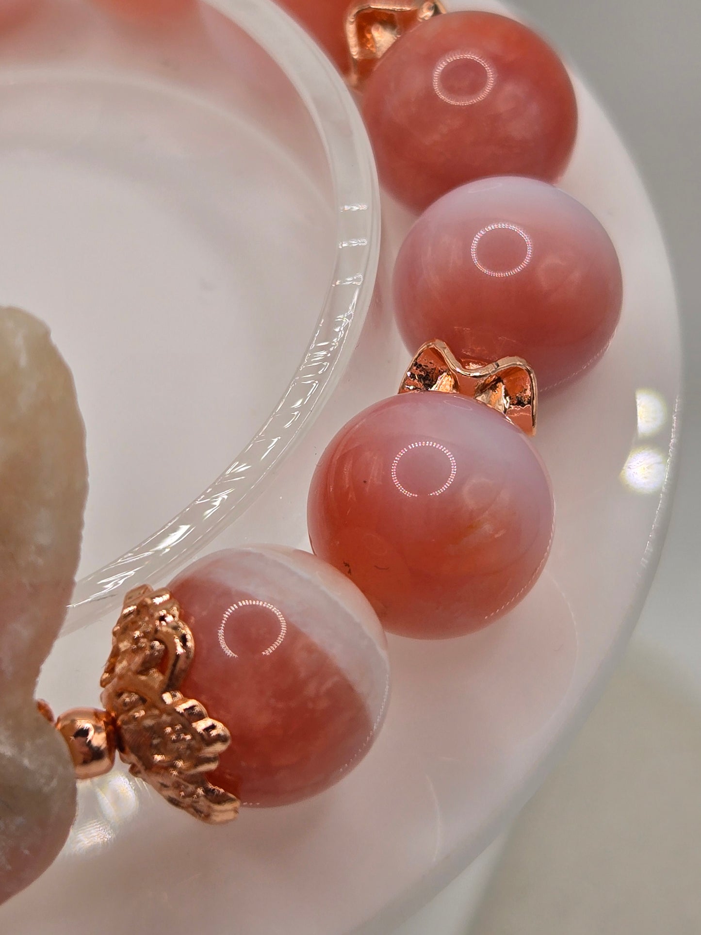 Blush Pink Agate and Pink Opal Fox Bracelet