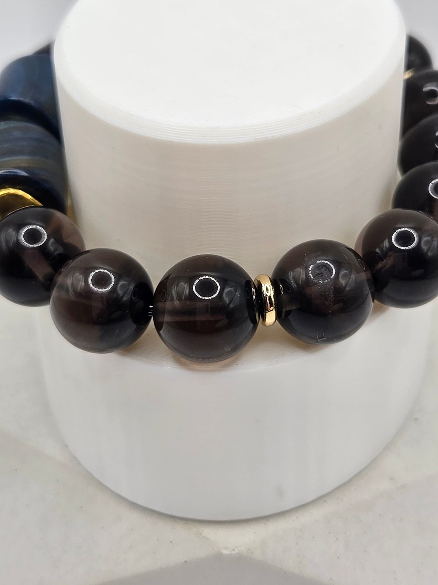 Blue Barrel Agate and Smokey Brown Meteorite Bracelet