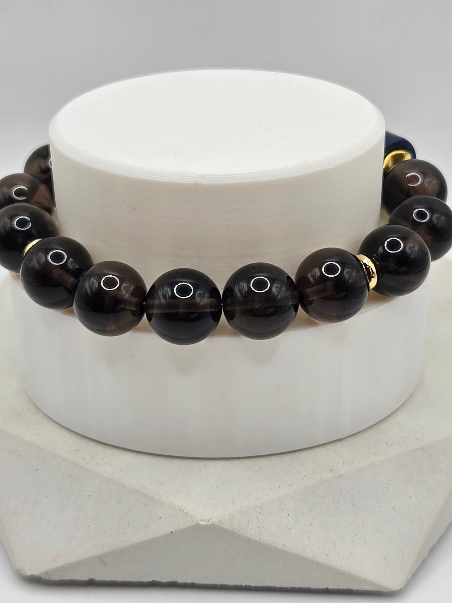 Blue Barrel Agate and Smokey Brown Meteorite Bracelet