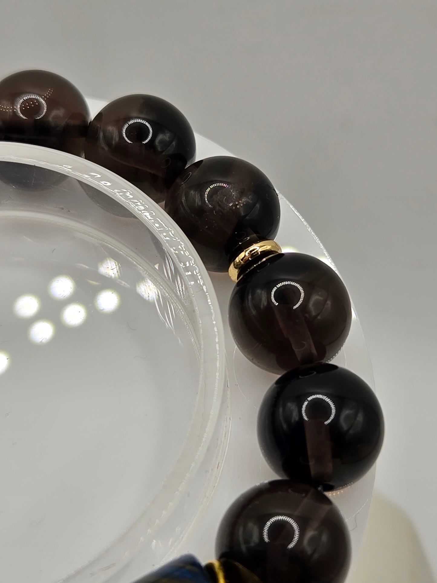 Blue Barrel Agate and Smokey Brown Meteorite Bracelet