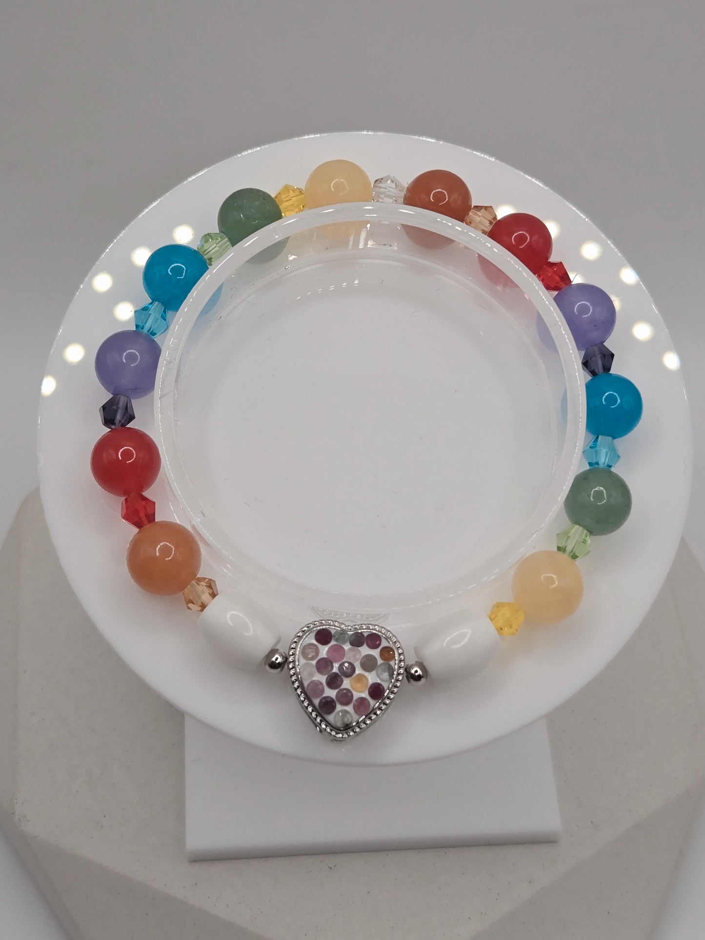 Rainbow Agate Bracelet with Tourmaline Enamel Charm