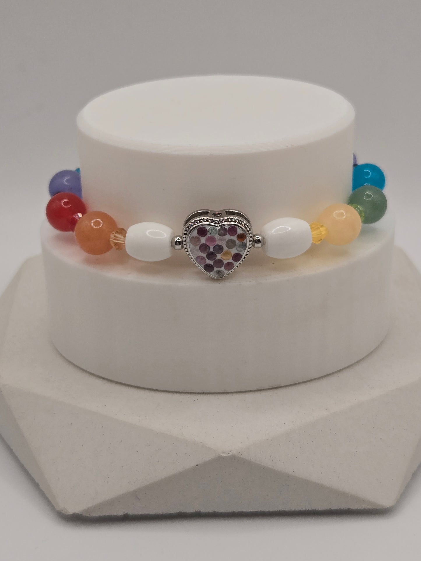 Rainbow Agate Bracelet with Tourmaline Enamel Charm