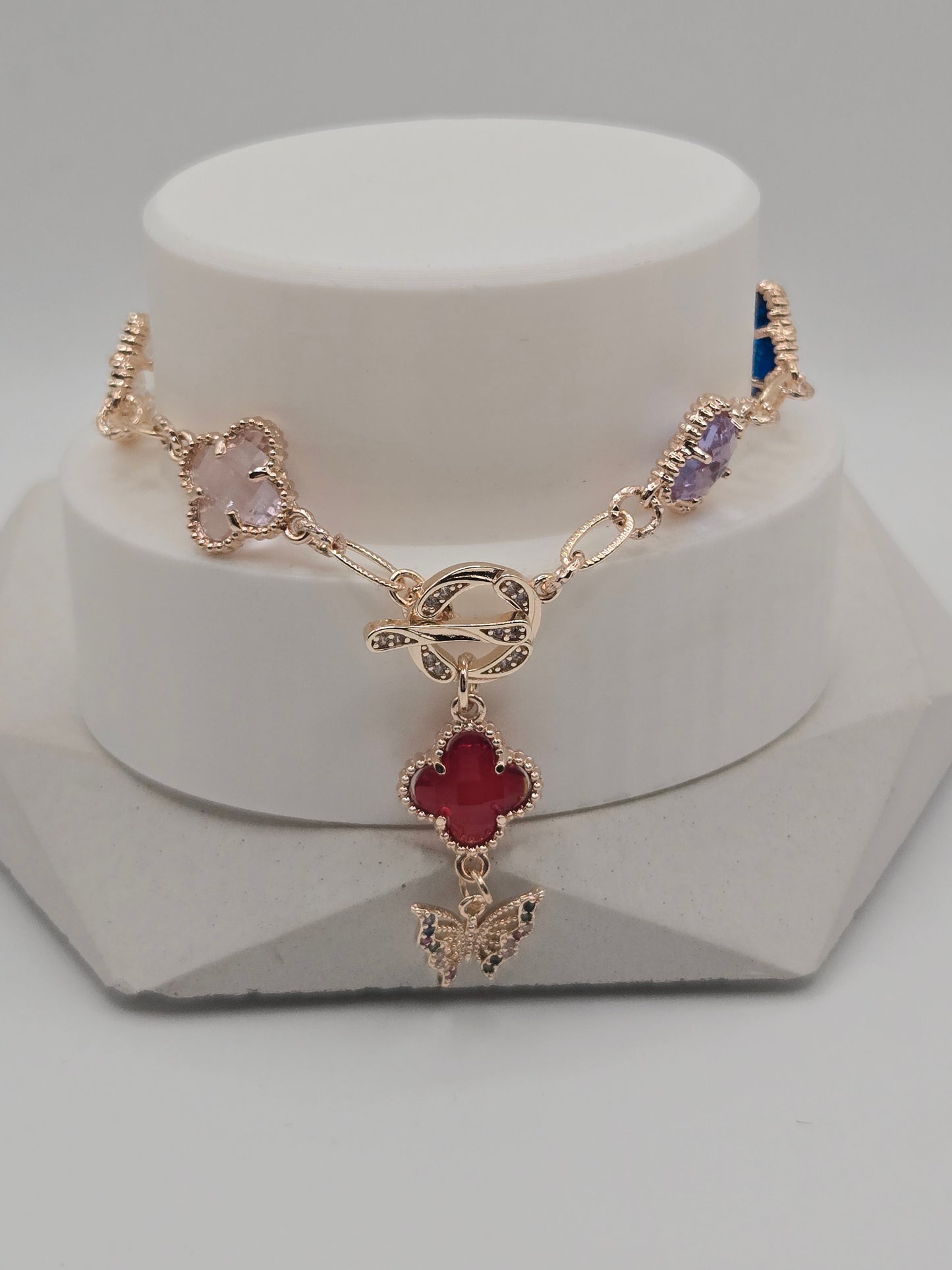 Rainbow Clover Bracelet with Toggle Clasp