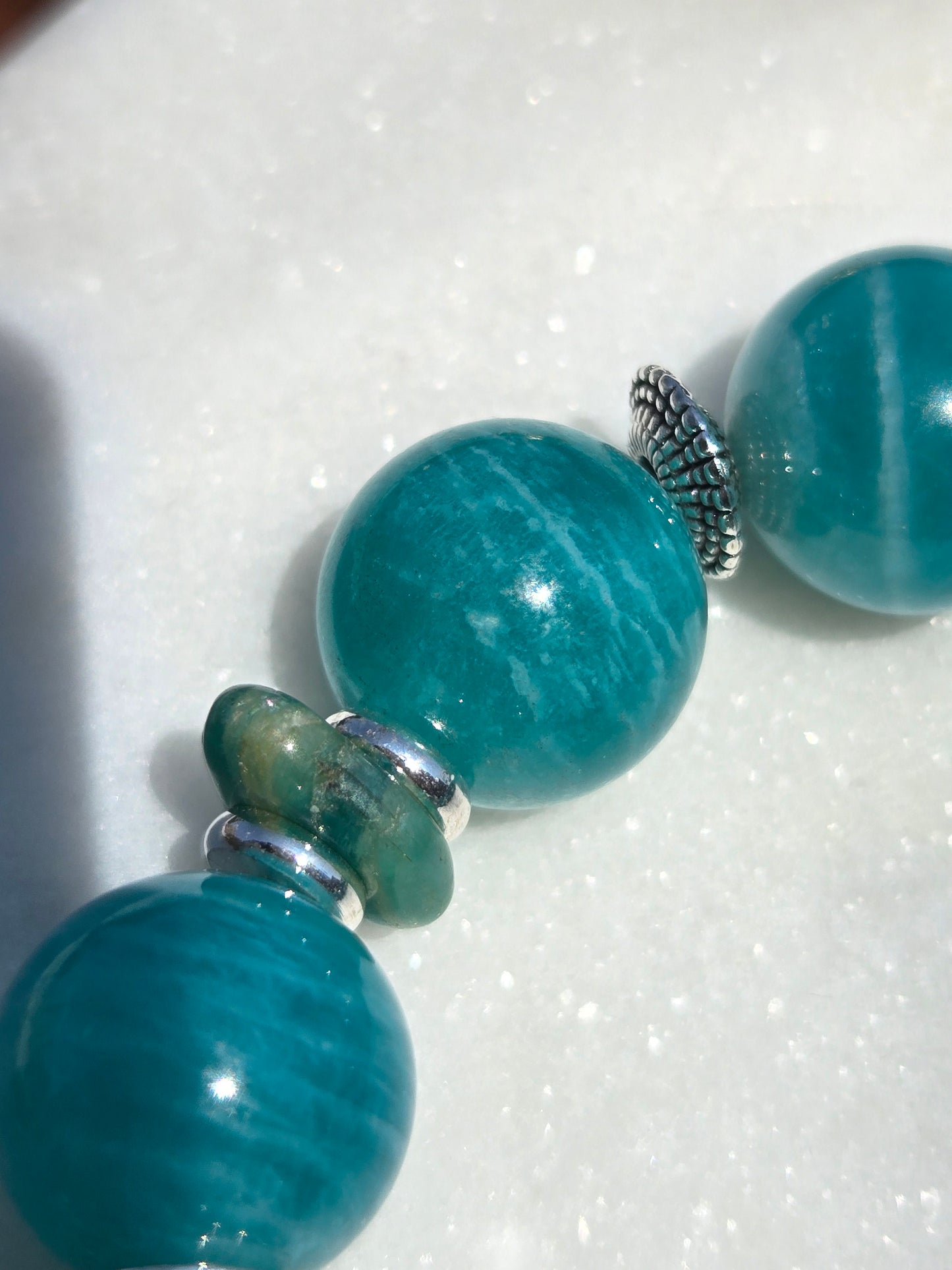 Amazonite Bracelet with Oval Charm and Heart Dangle