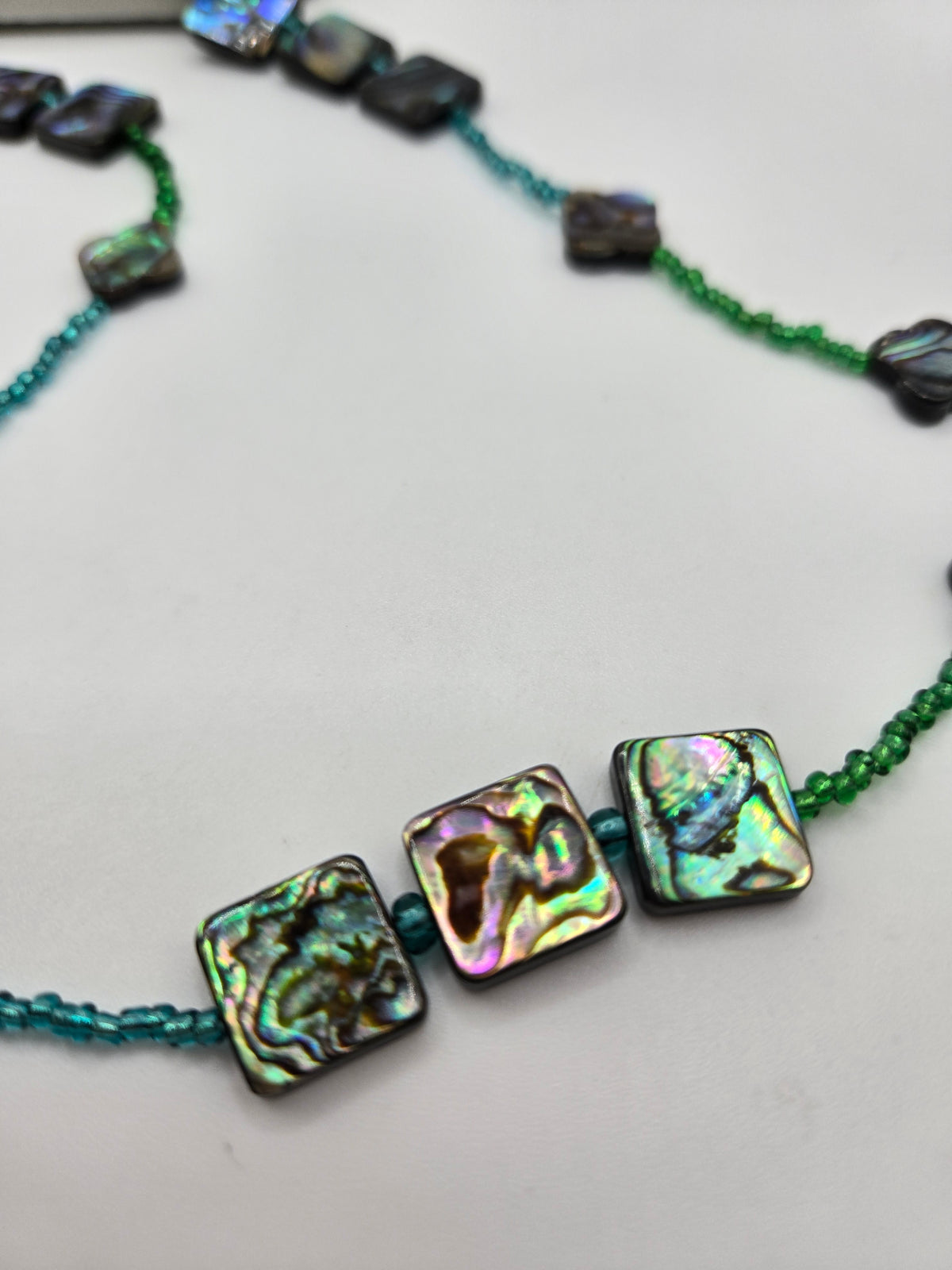 Abalone Shell Necklace & Bracelet Set with Crystal and Glaucophane Accents