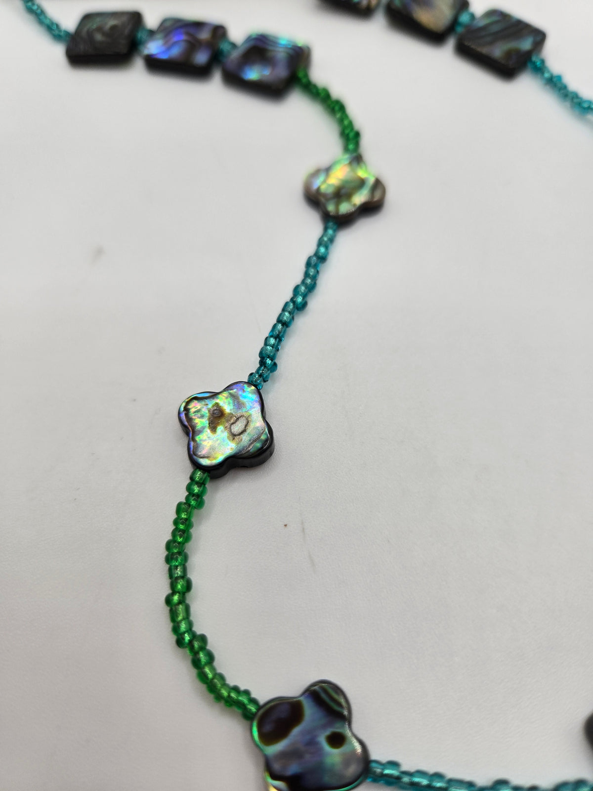 Abalone Shell Necklace & Bracelet Set with Crystal and Glaucophane Accents