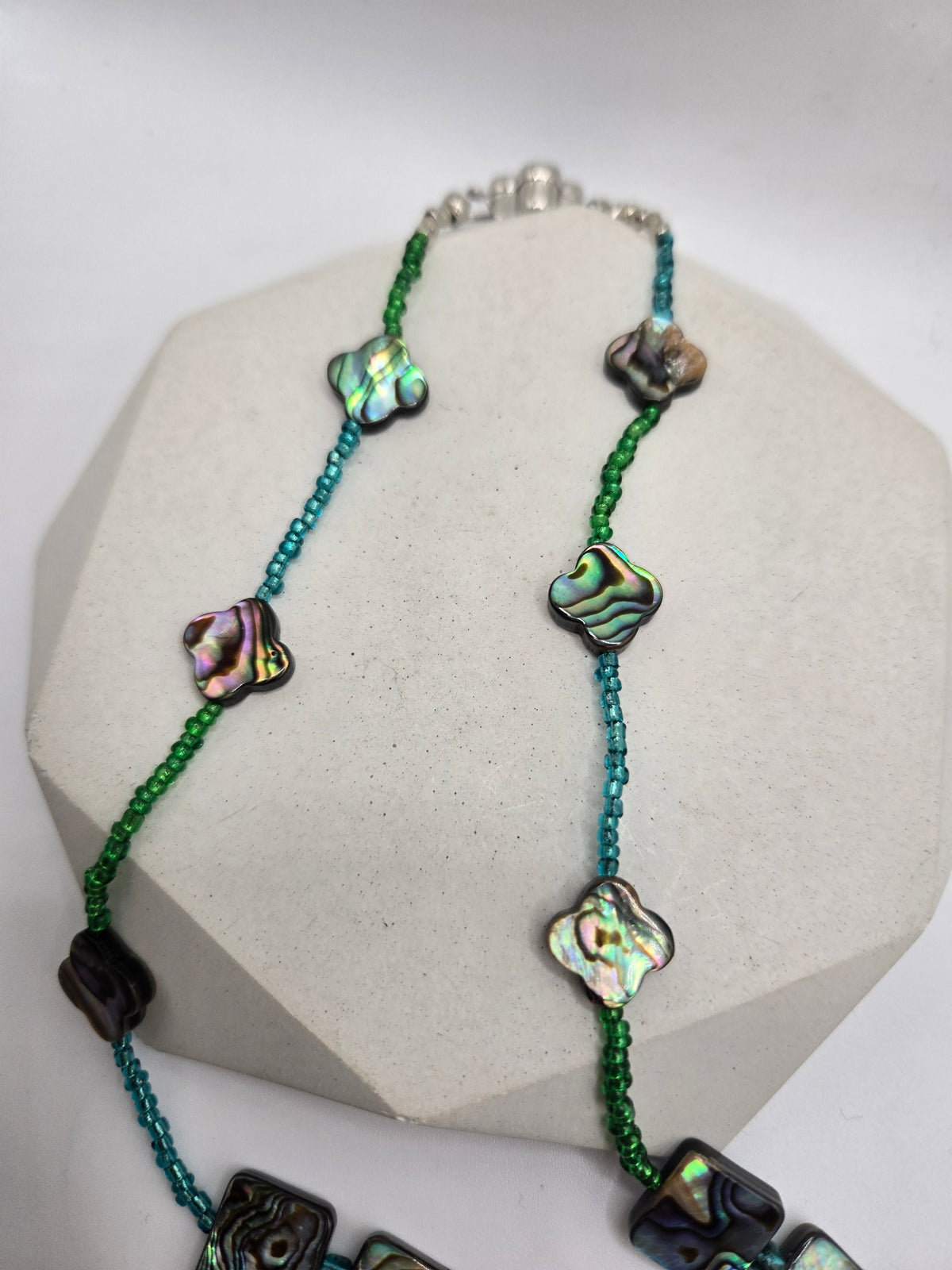 Abalone Shell Necklace & Bracelet Set with Crystal and Glaucophane Accents