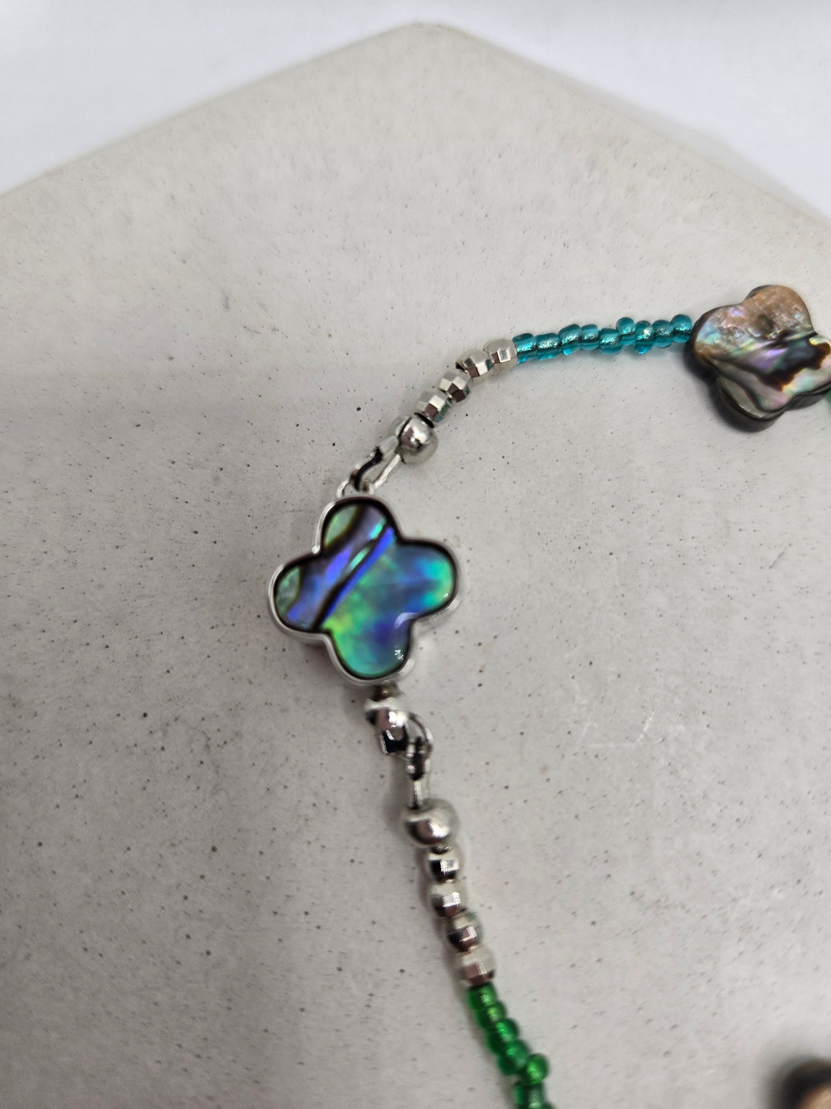 Abalone Shell Necklace & Bracelet Set with Crystal and Glaucophane Accents