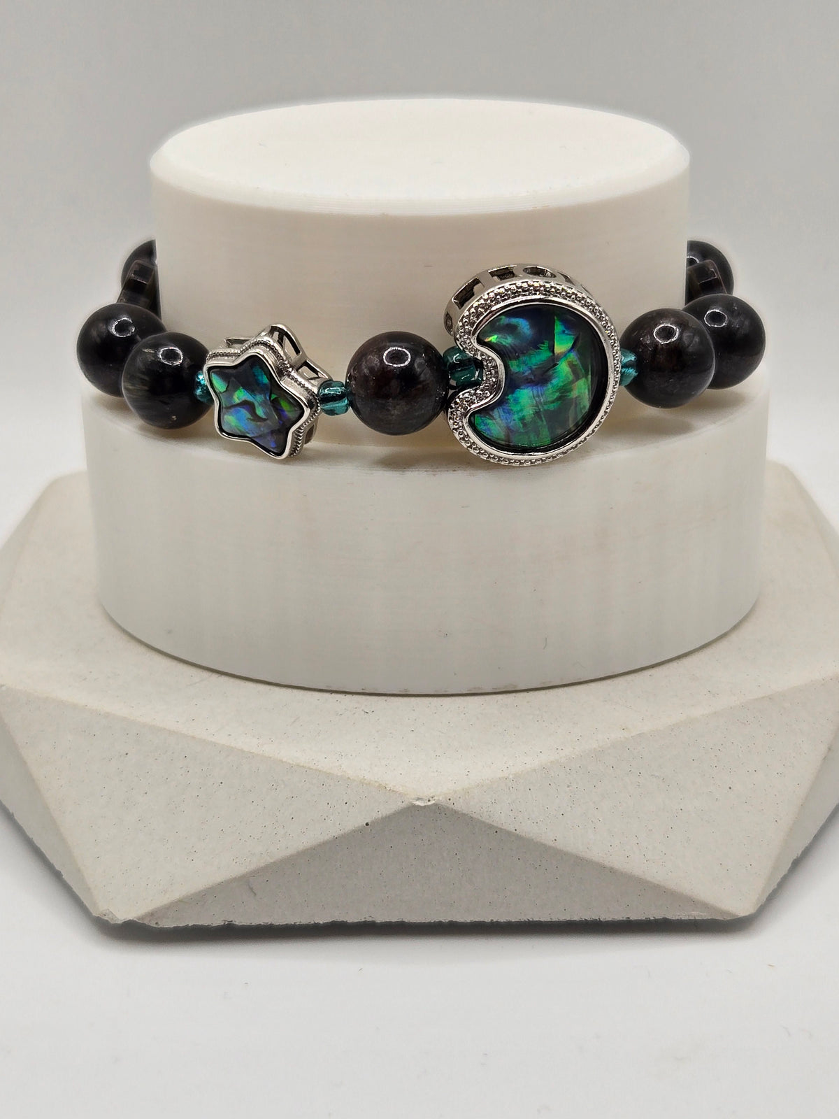 Abalone Shell Necklace & Bracelet Set with Crystal and Glaucophane Accents