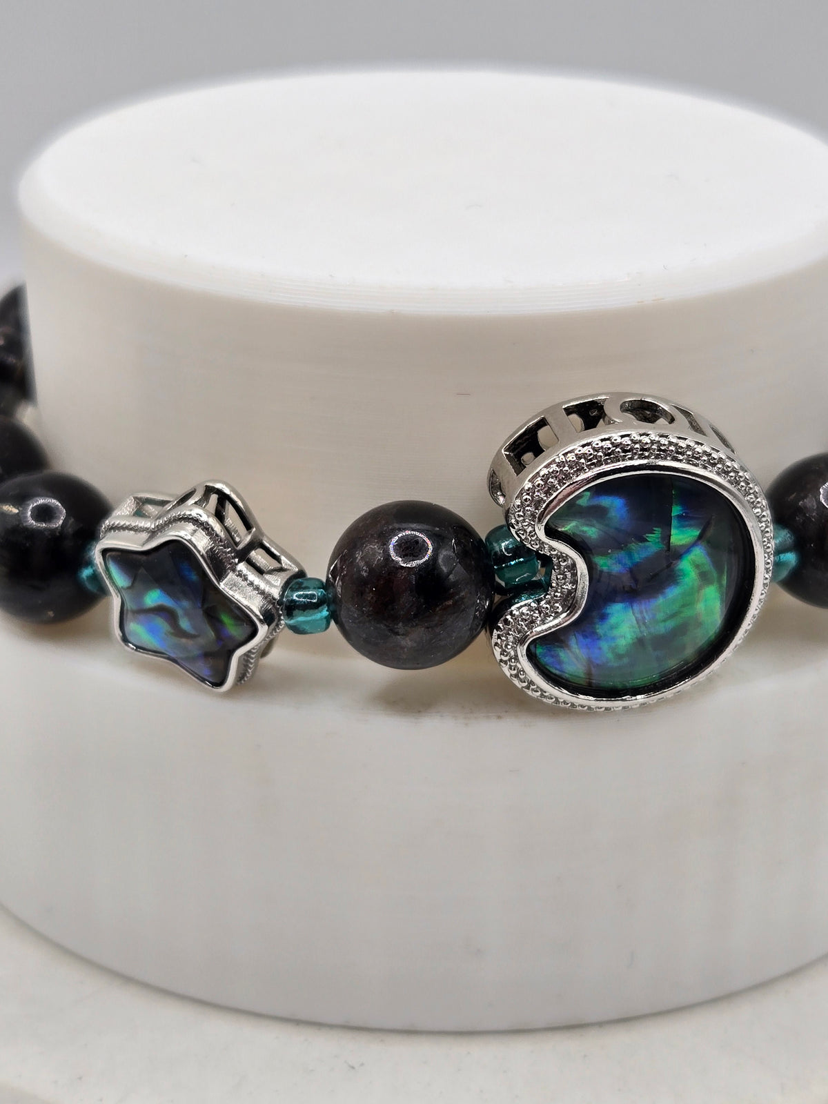Abalone Shell Necklace & Bracelet Set with Crystal and Glaucophane Accents