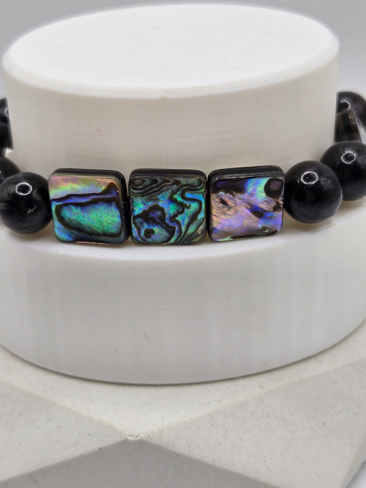 Abalone Shell Necklace & Bracelet Set with Crystal and Glaucophane Accents