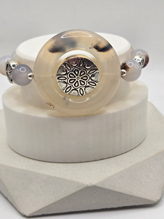 Dendritic Agate Statement Bracelet with Tibetan-Style Center Charm