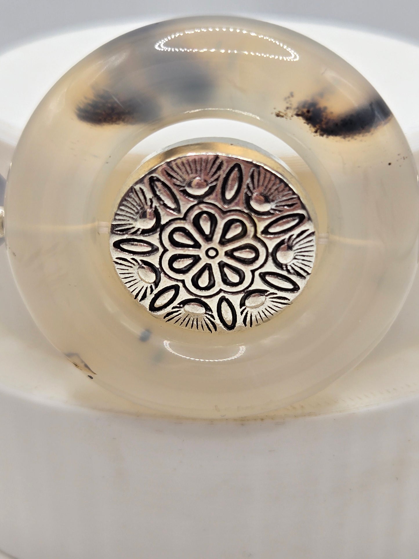 Dendritic Agate Statement Bracelet with Tibetan-Style Center Charm