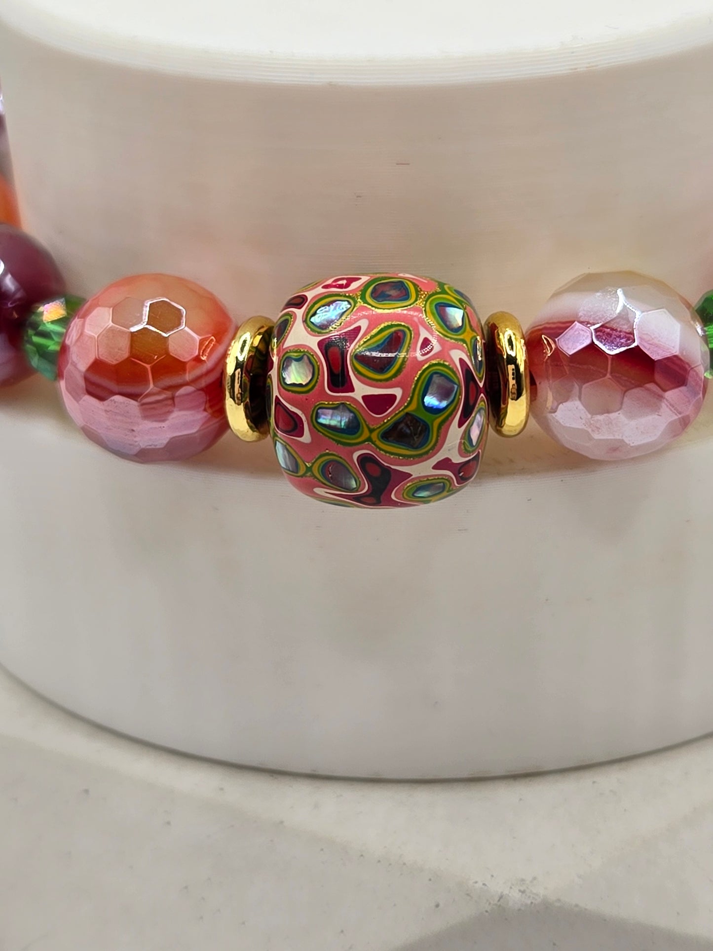Electroplated Banded Agate and Daqi Bracelet