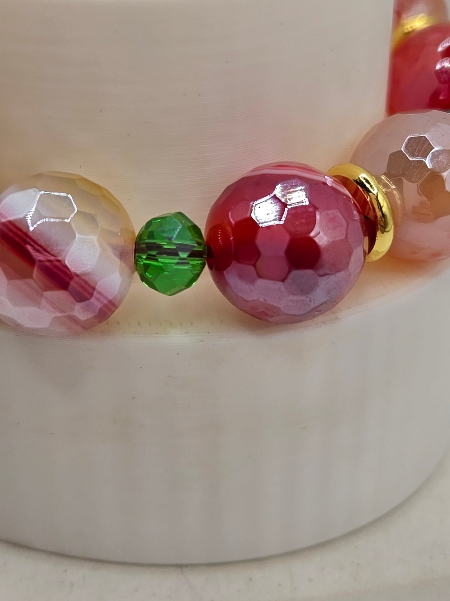 Electroplated Banded Agate and Daqi Bracelet