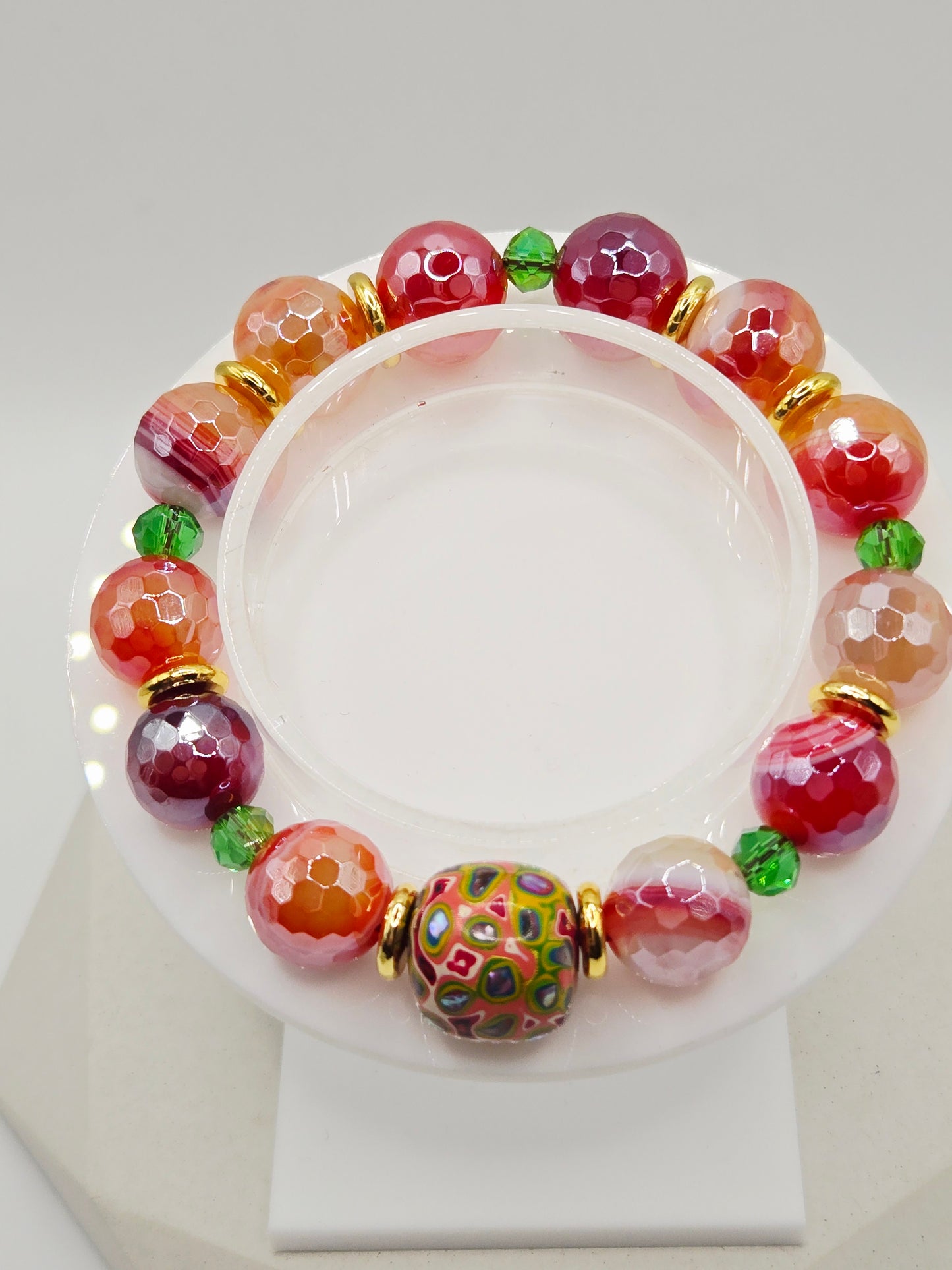 Electroplated Banded Agate and Daqi Bracelet