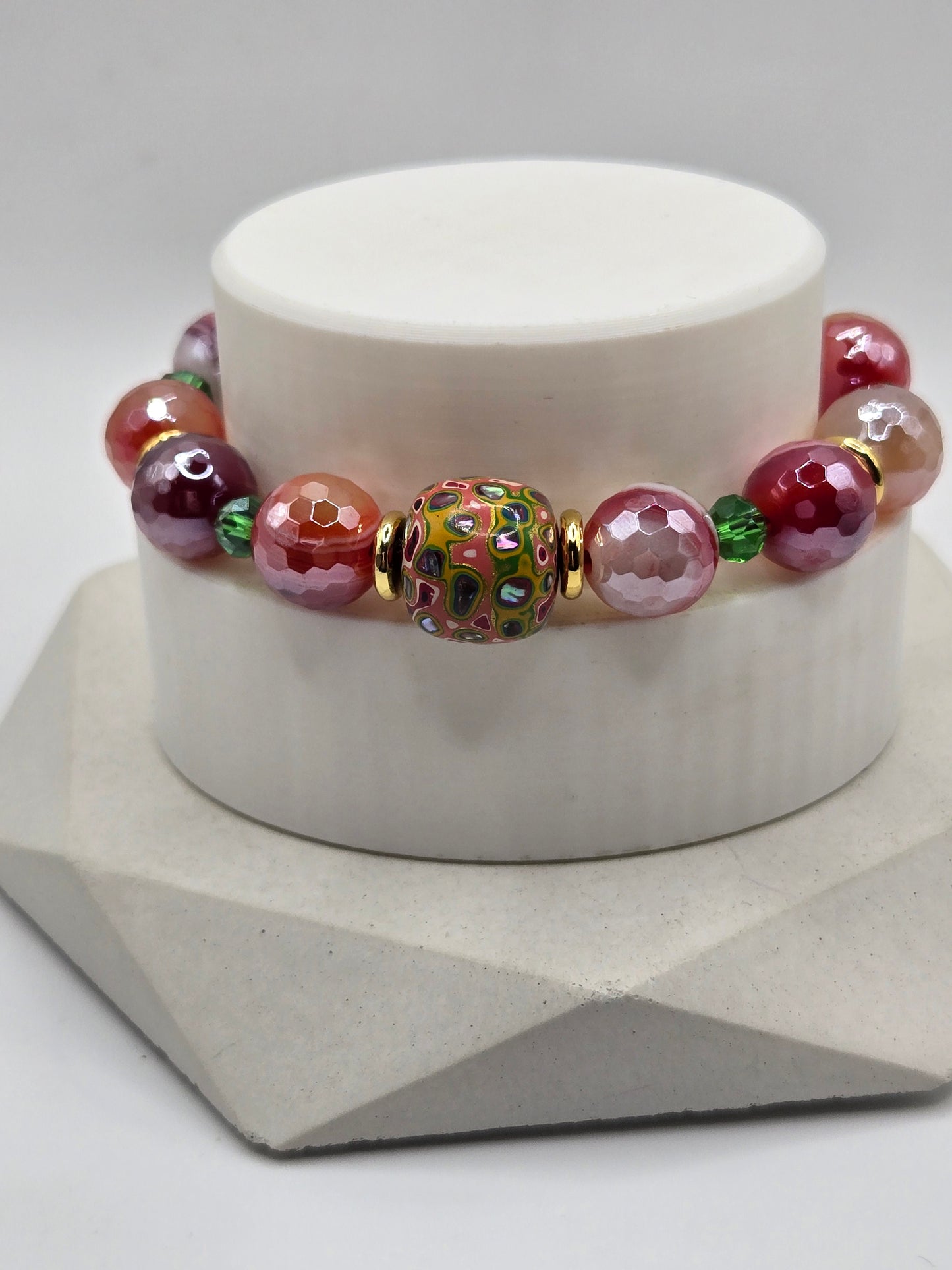 Electroplated Banded Agate and Daqi Bracelet