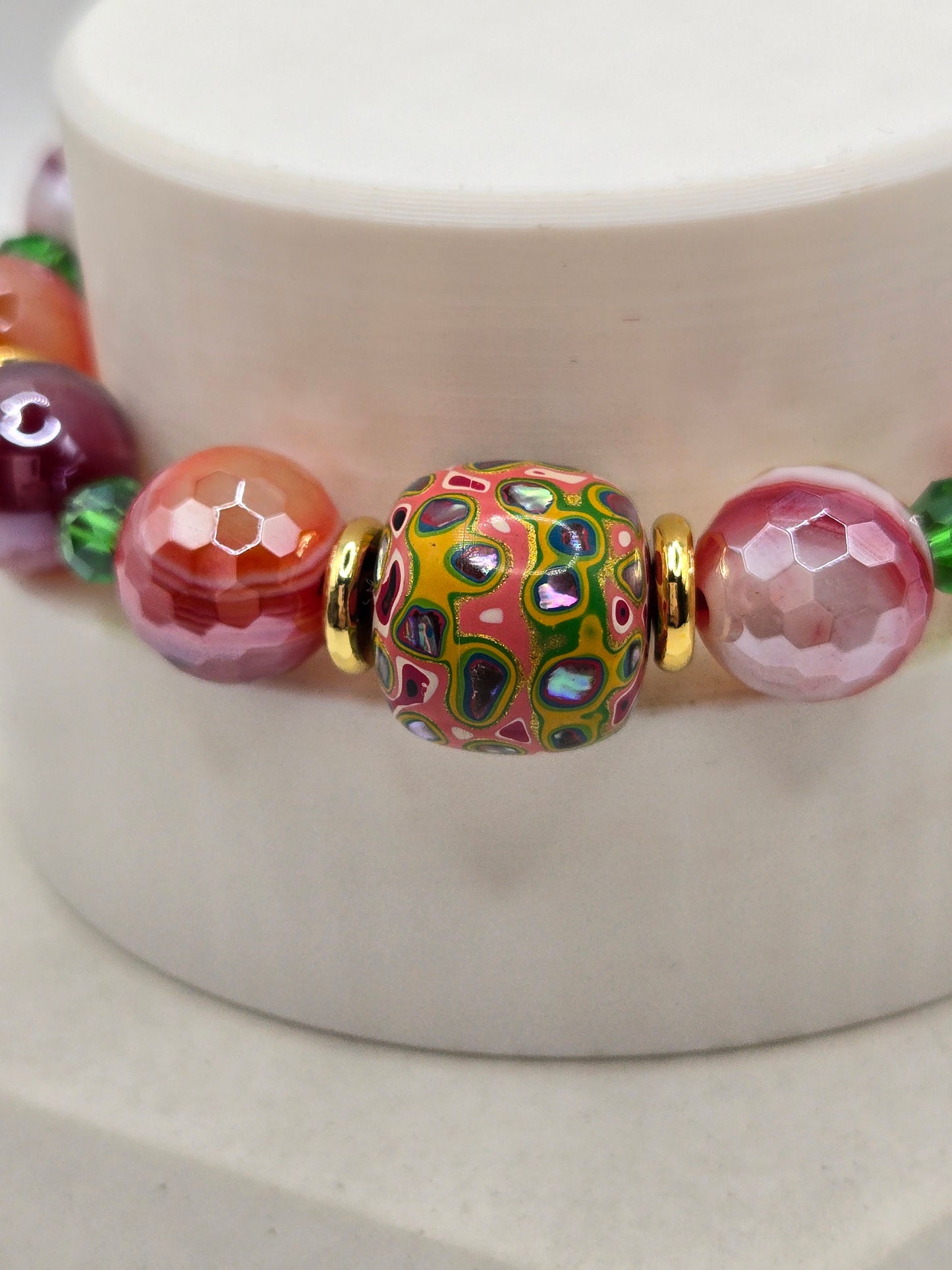 Electroplated Banded Agate and Daqi Bracelet