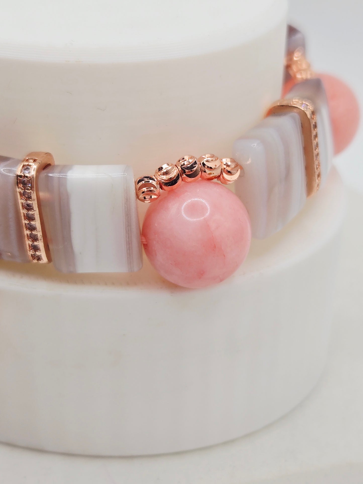 Pink Chalcedony & Banded Agate Butterfly Charm Bracelet