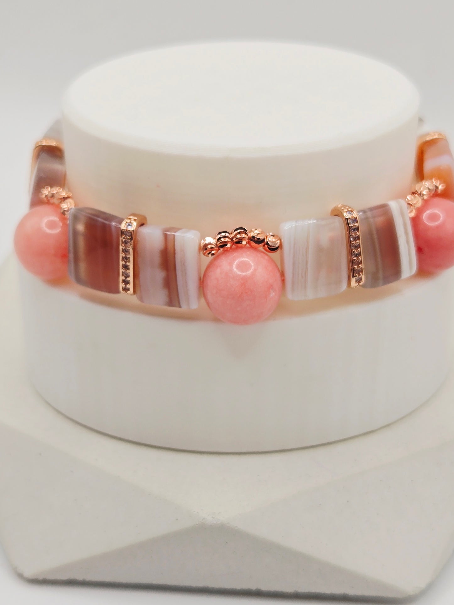 Pink Chalcedony & Banded Agate Butterfly Charm Bracelet