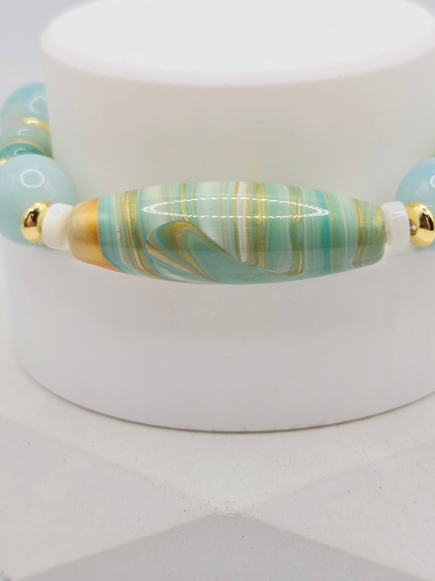 Caribbean Calcite Bracelet with Amazonite Disc Accents &amp; Daqi Barrel