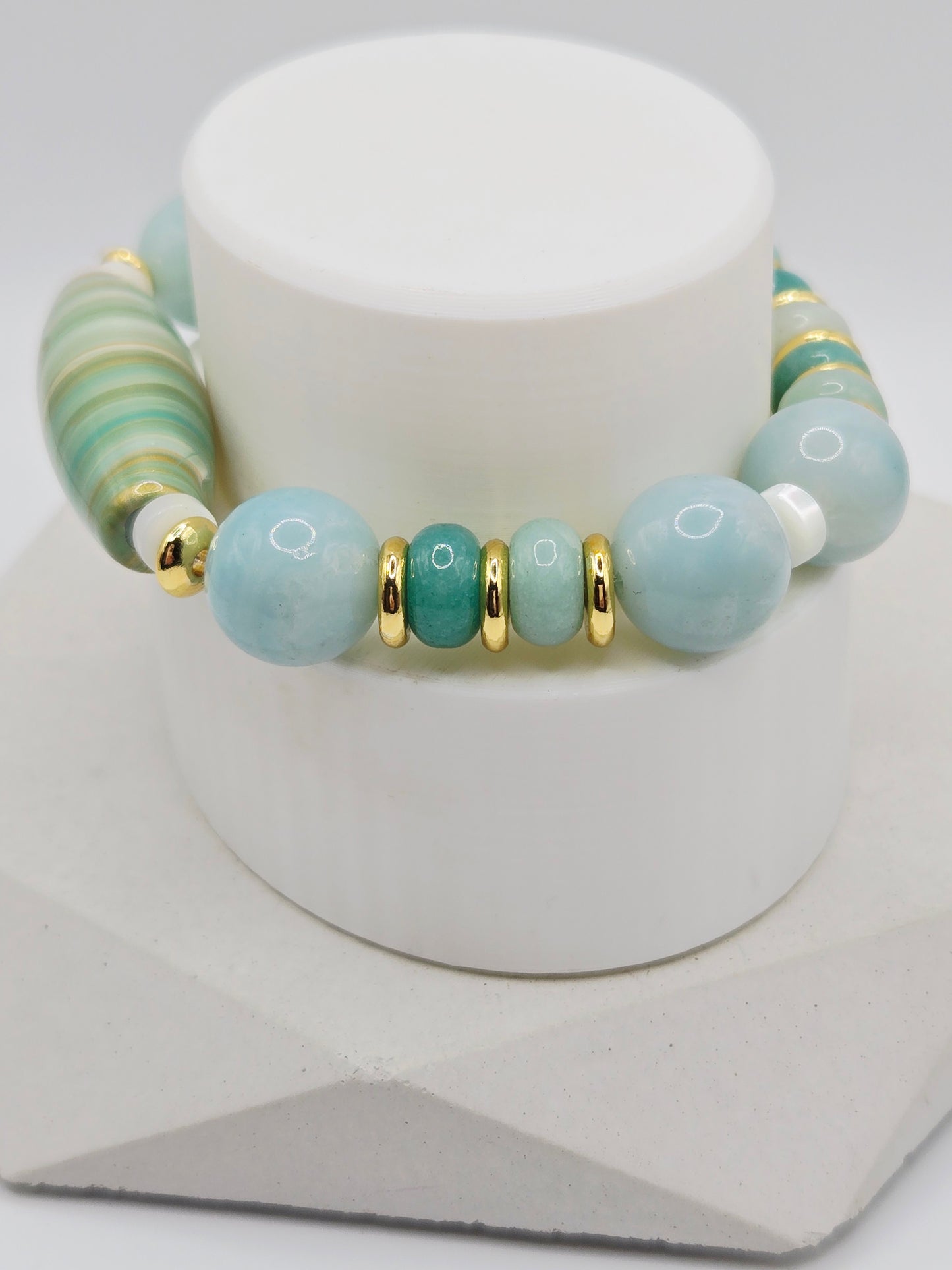 Caribbean Calcite Bracelet with Amazonite Disc Accents &amp; Daqi Barrel
