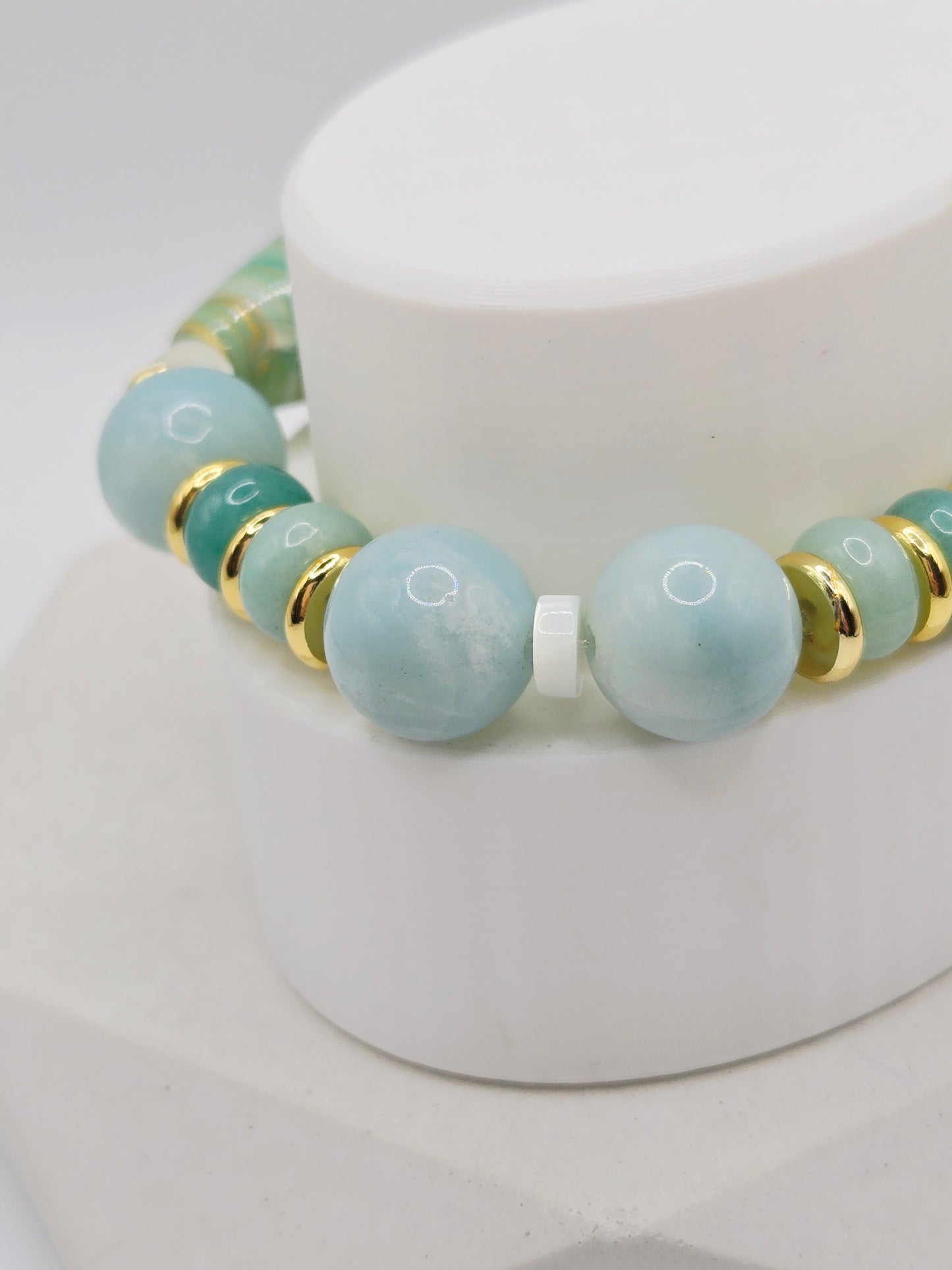 Caribbean Calcite Bracelet with Amazonite Disc Accents &amp; Daqi Barrel