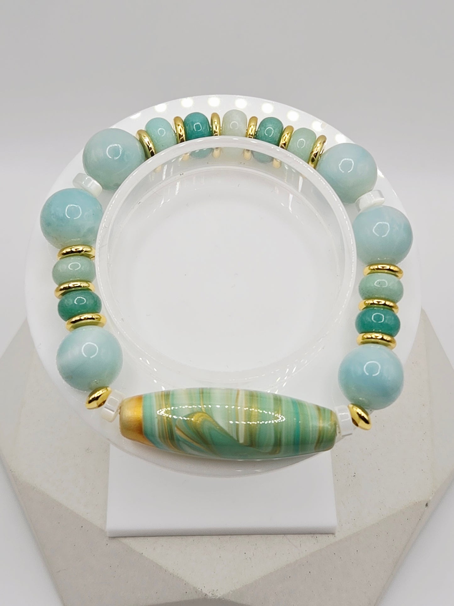 Caribbean Calcite Bracelet with Amazonite Disc Accents &amp; Daqi Barrel