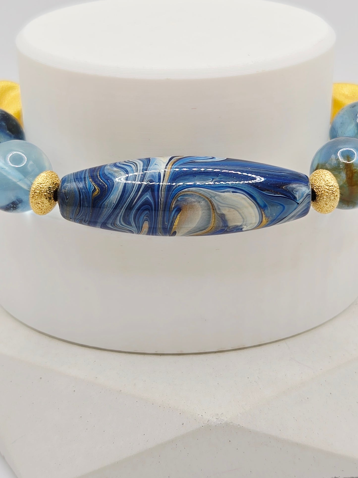 Aquamarine Bracelet with Daqi Barrel Focal Bead